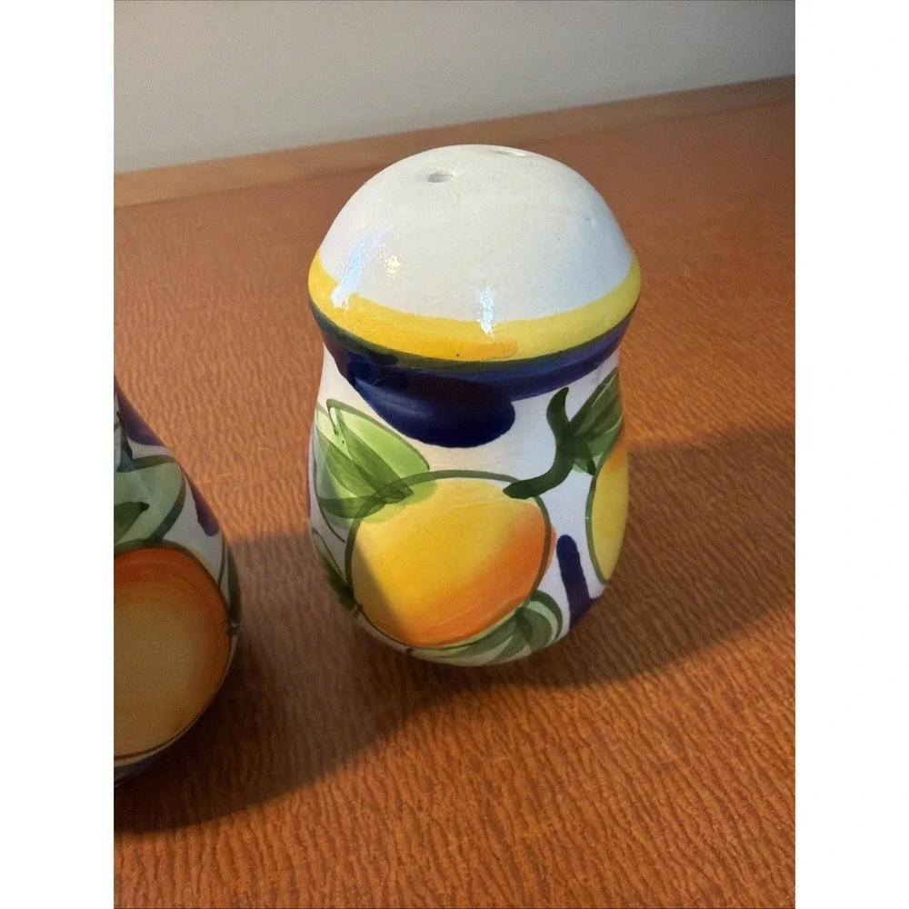 California Pantry Ceramic Salt & Pepper Shakers Hand Painted Peach Vines